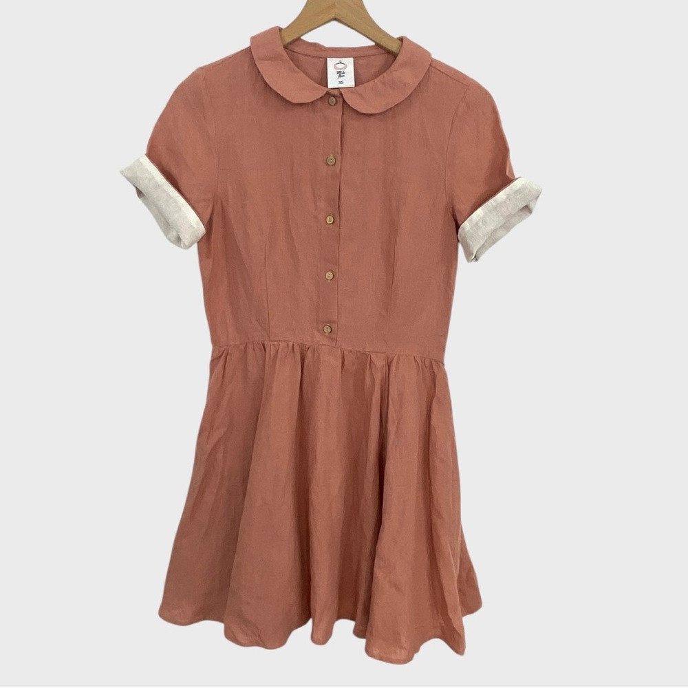 Son de Flor Vintage Pink Linen Classic Mini Dress Size XS - Picture 3 of 11